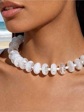 White Clear Marbled Beaded Choker Necklace